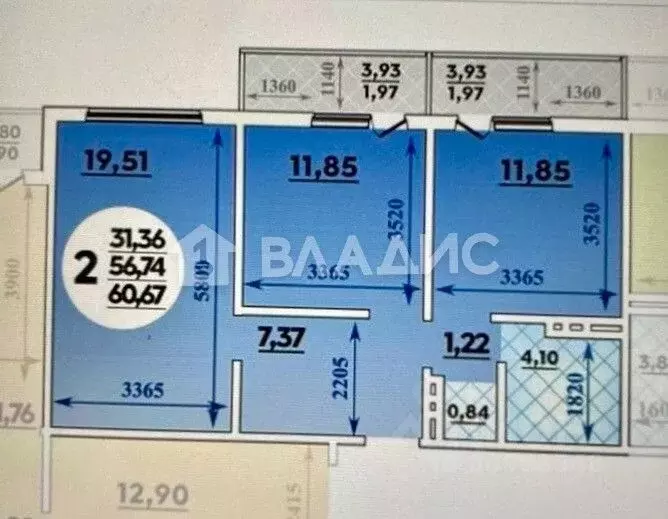 2-к кв. Краснодарский край, Новороссийск ул. Матвейкина, 4 (60.67 м) - Фото 2