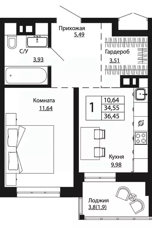 1-к кв. Ростовская область, Ростов-на-Дону ул. Текучева (36.55 м) - Фото 0