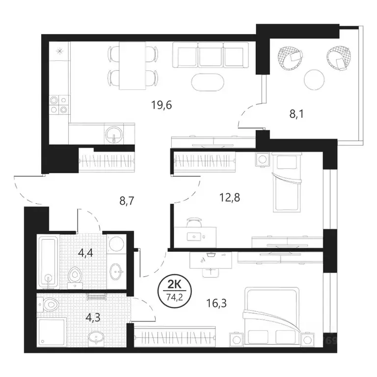 2-к кв. Тюменская область, Тюмень ул. Разведчика Кузнецова, 16 (74.2 ... - Фото 0