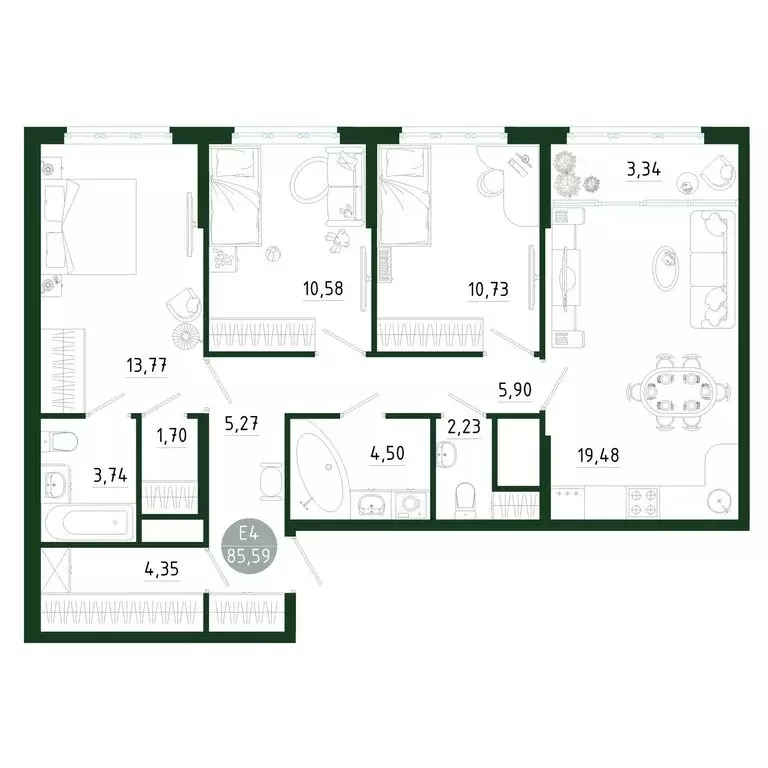 3-комнатная квартира: Тула, улица Генерала Маргелова, 9В (85.59 м) - Фото 0