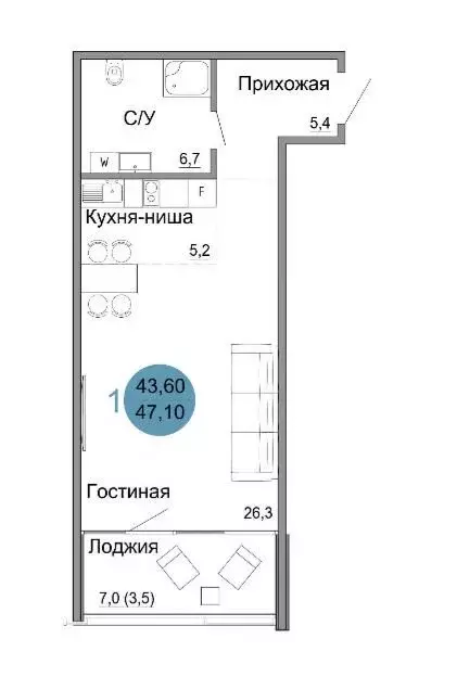 1-комнатная квартира: Керчь, жилой комплекс Белый город (47.1 м) - Фото 0