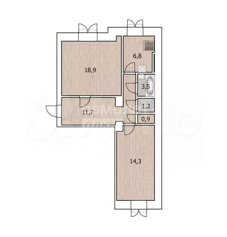 2-к. квартира, 56,3 м, 4/4 эт. - Фото 1