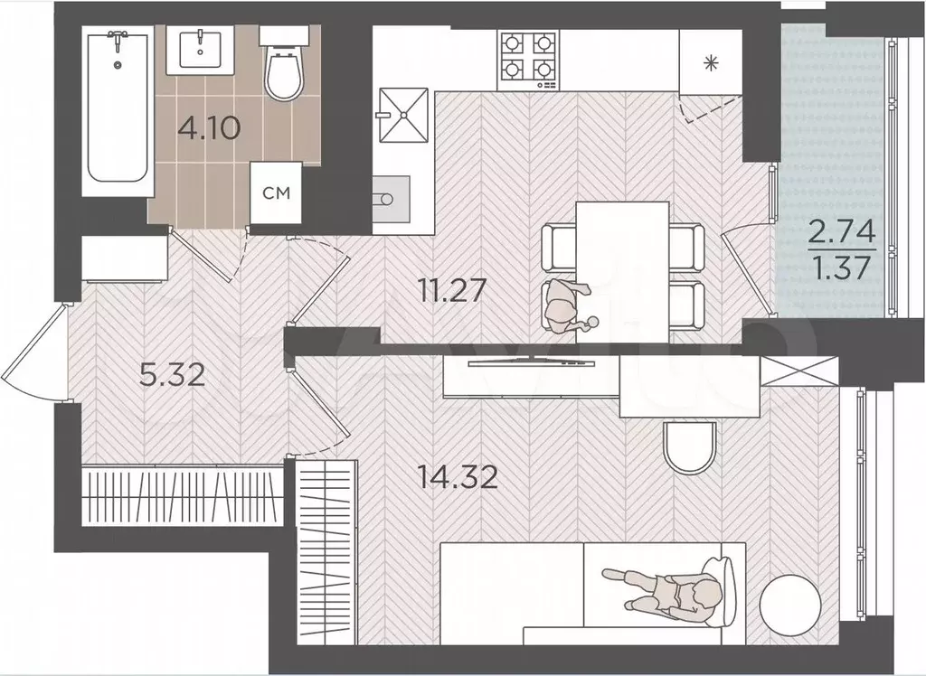 1-к. квартира, 36,4 м, 5/9 эт. - Фото 1