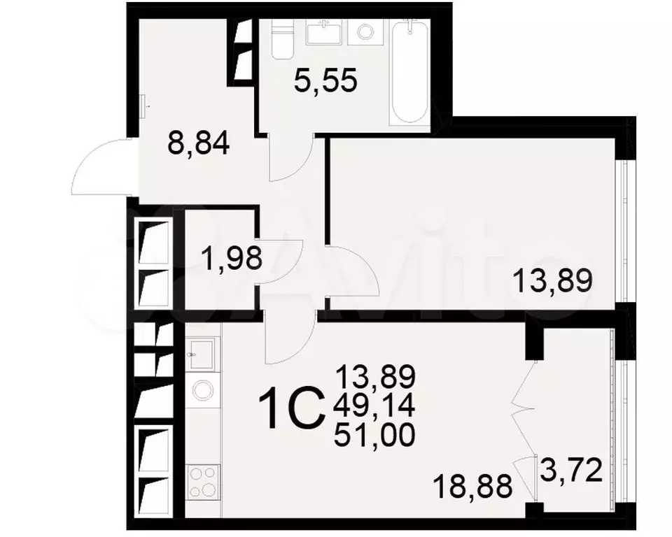 1-к. квартира, 51 м, 9/25 эт. - Фото 0