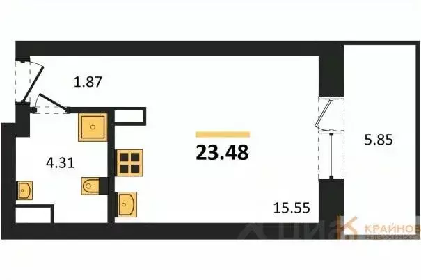 Студия Воронежская область, Воронеж Транспортная ул., 58 (23.48 м) - Фото 0