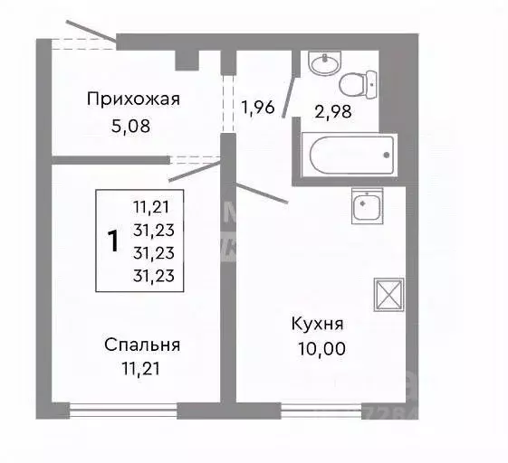 1-к кв. Челябинская область, Челябинск Нефтебазовая ул., 1-15 (32.0 м) - Фото 2