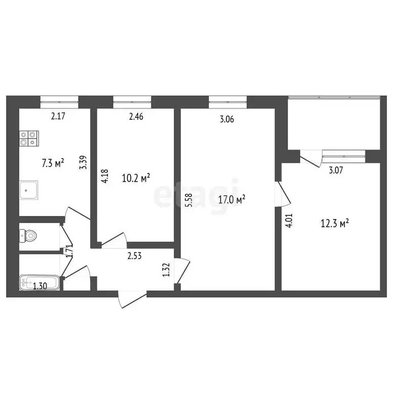 3-комнатная квартира: Самара, Больничная улица, 20 (55.1 м) - Фото 1