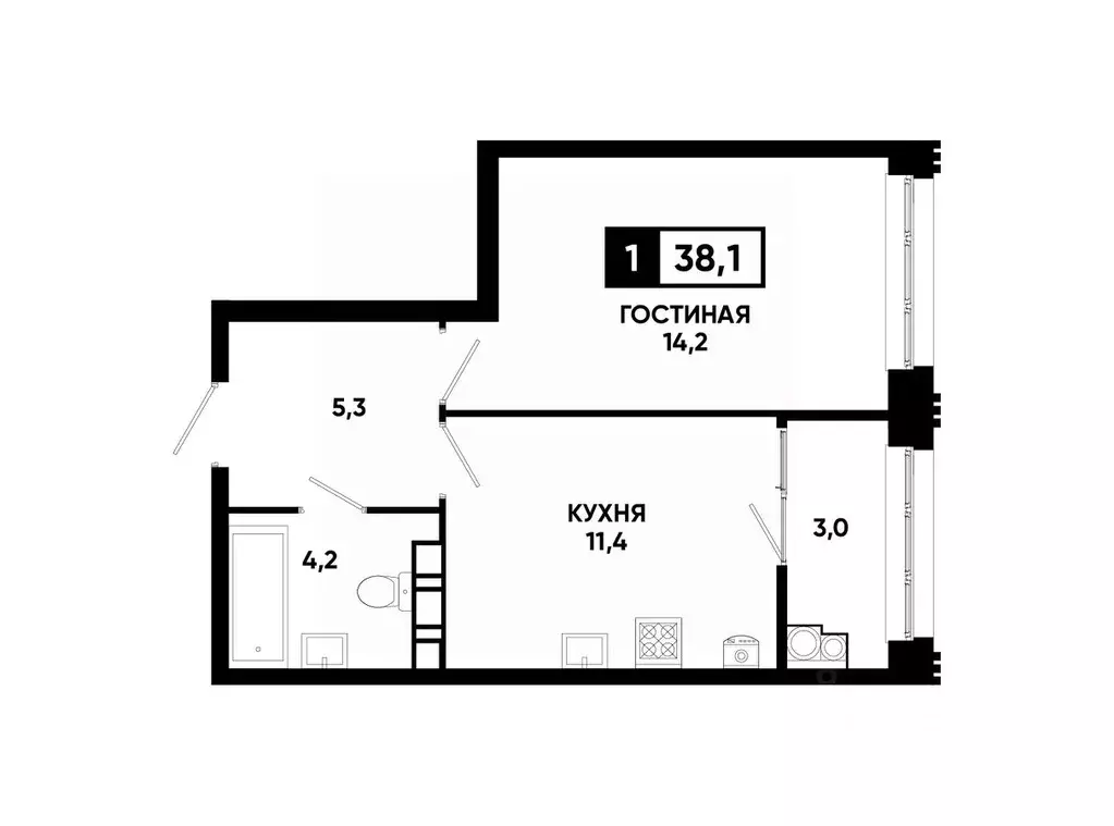 1-к кв. Ставропольский край, Ставрополь ул. Андрея Голуба, 12к8 (38.1 ... - Фото 0