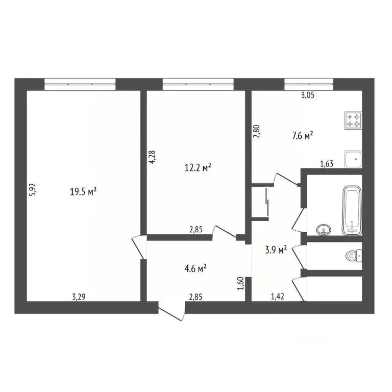 2-к кв. Амурская область, Благовещенск ул. Чайковского, 26 (53.0 м) - Фото 2