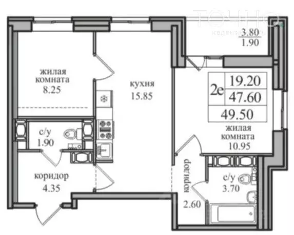 2-к кв. Санкт-Петербург пос. Парголово, Заречная ул., 44к2 (46.4 м) - Фото 2