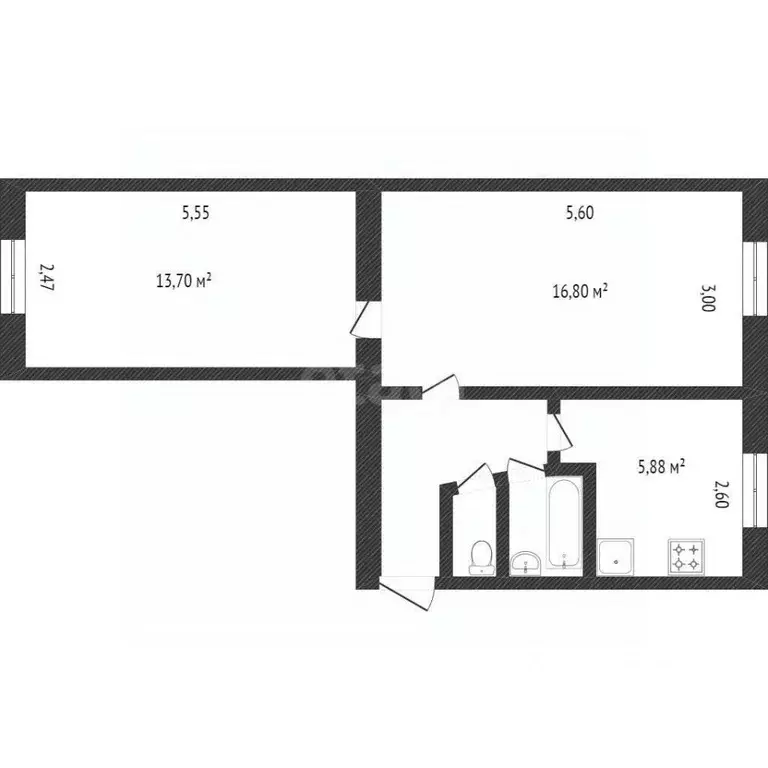 2-к кв. Белгородская область, Шебекино Московская ул., 5 (43.0 м) - Фото 1