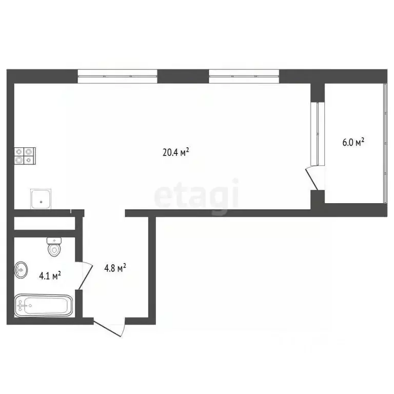 Студия Тюменская область, Тюмень ул. Виктора Тимофеева, 10 (32.0 м) - Фото 1