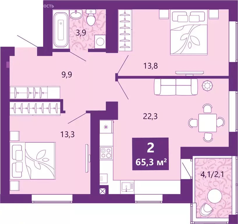 2-комнатная квартира: Калининград, Байкальская улица, 1к5 (65.6 м) - Фото 1