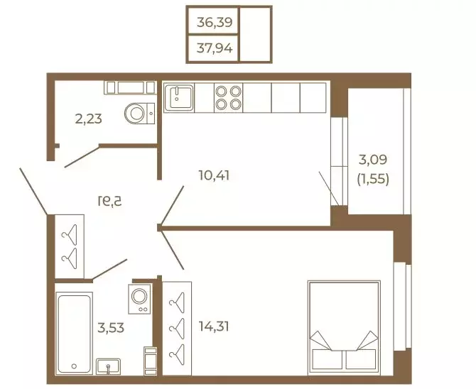 1-комнатная квартира: Сертолово, ЖК Новая История (37.94 м) - Фото 1