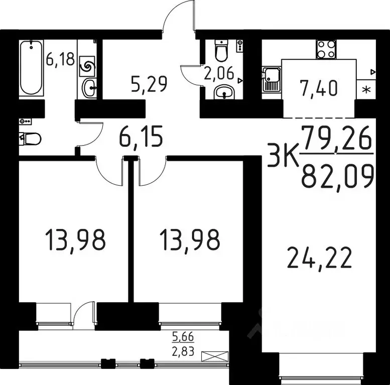 3-к кв. Томская область, Томск ул. Вершинина, 58к1 (82.09 м) - Фото 1