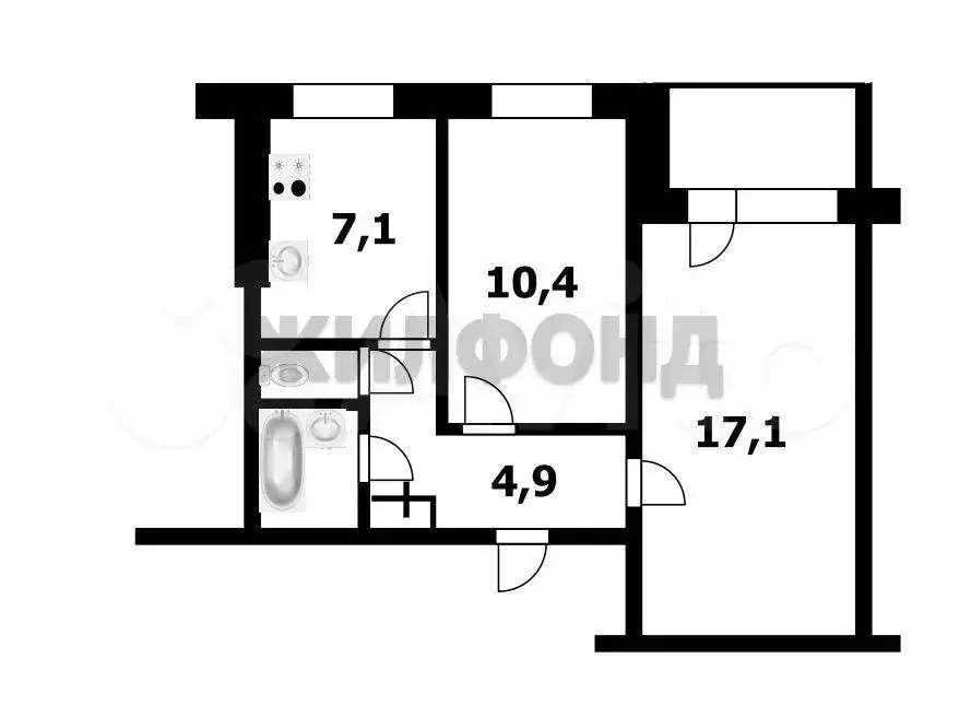 2-к. квартира, 43,3 м, 5/9 эт. - Фото 0