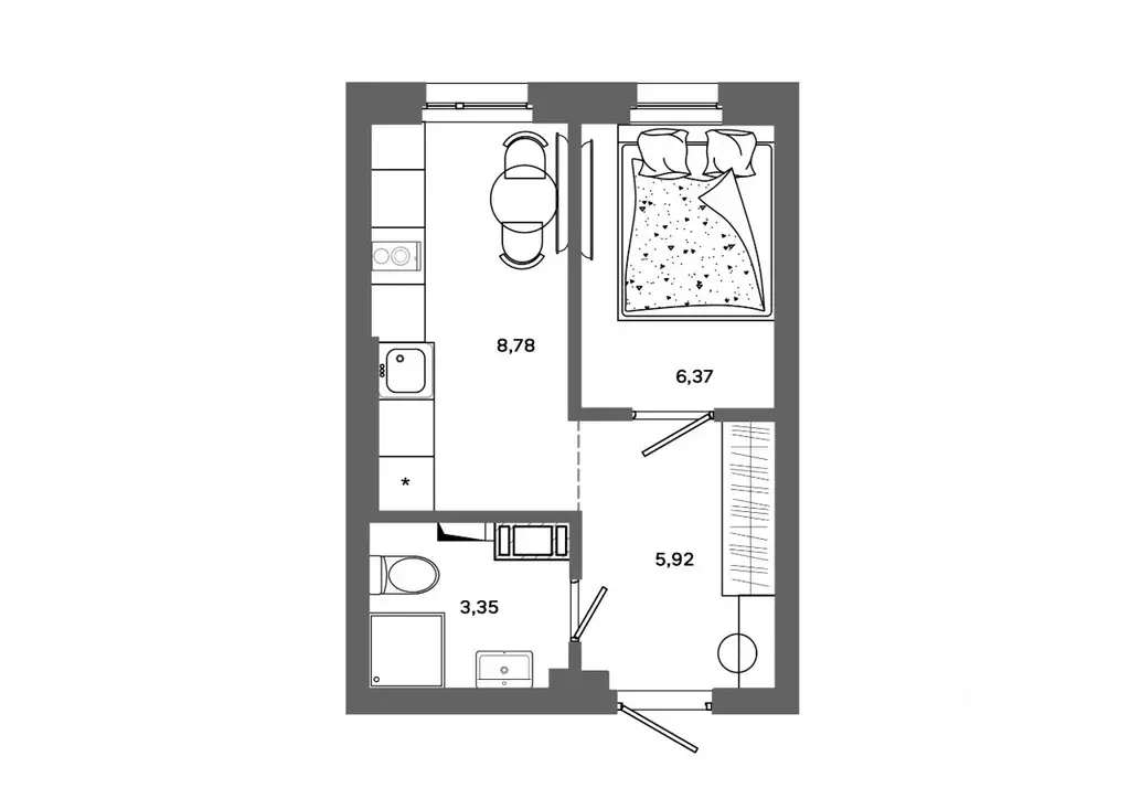 1-к кв. Ханты-Мансийский АО, Сургут ул. Ивана Захарова, 16 (24.42 м) - Фото 0