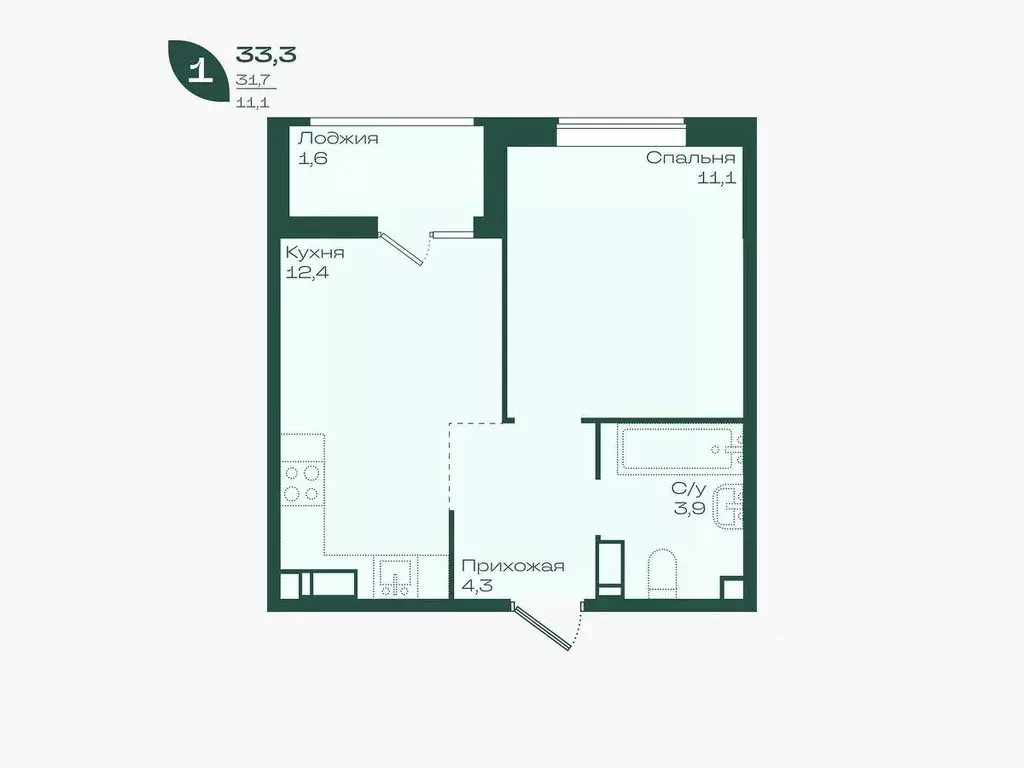 1-к кв. Краснодарский край, Краснодар Ботаника жилой комплекс (33.3 м) - Фото 2