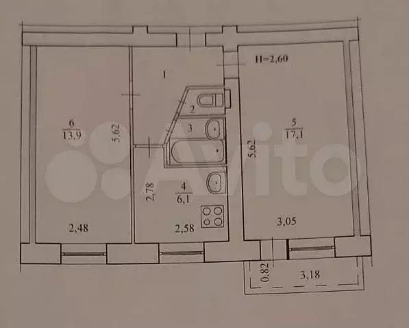 2-к. квартира, 45,1 м, 2/5 эт. - Фото 0