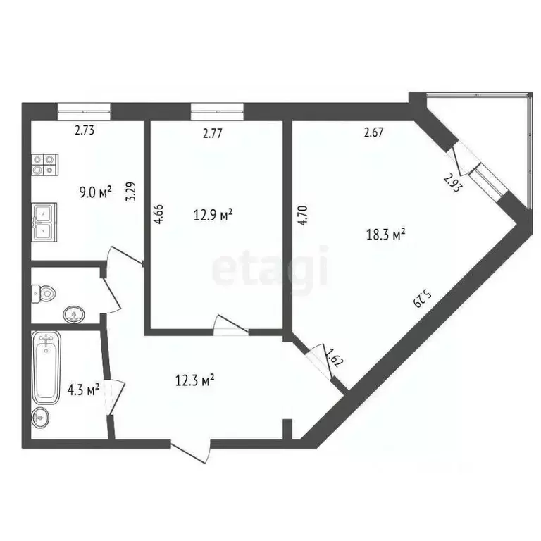 2-к кв. Ямало-Ненецкий АО, Новый Уренгой Юбилейный мкр, 4/2А (58.4 м) - Фото 2