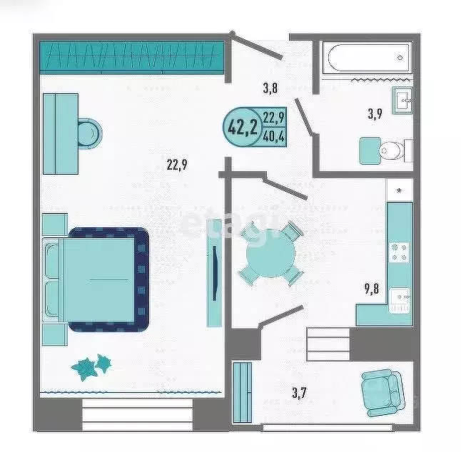 1-к кв. Липецкая область, Липецк Минская ул., 6Ак2 (42.2 м) - Фото 2