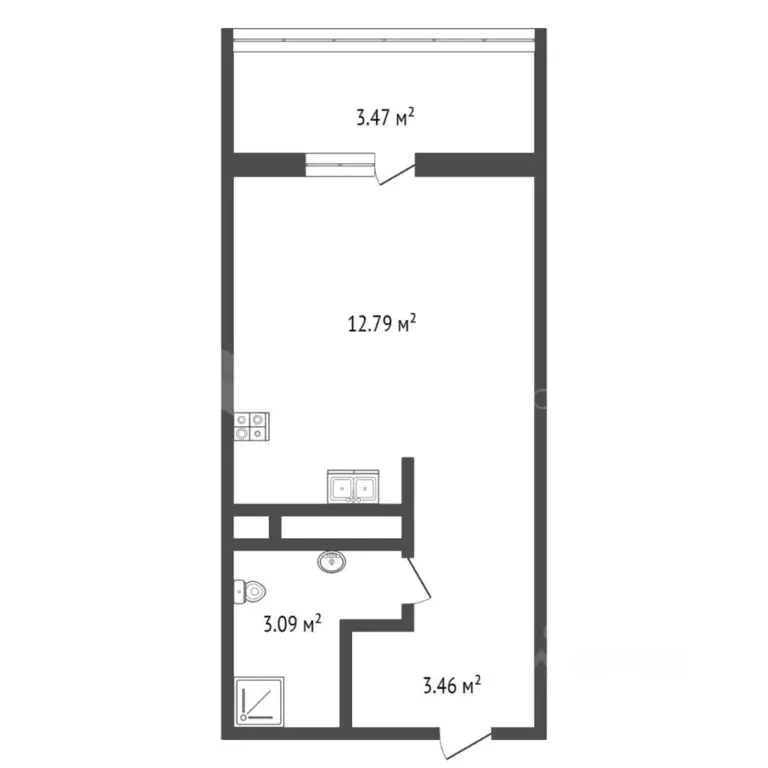 Студия Тюменская область, Тюмень ул. Павла Никольского, 10к1 (19.4 м) - Фото 2