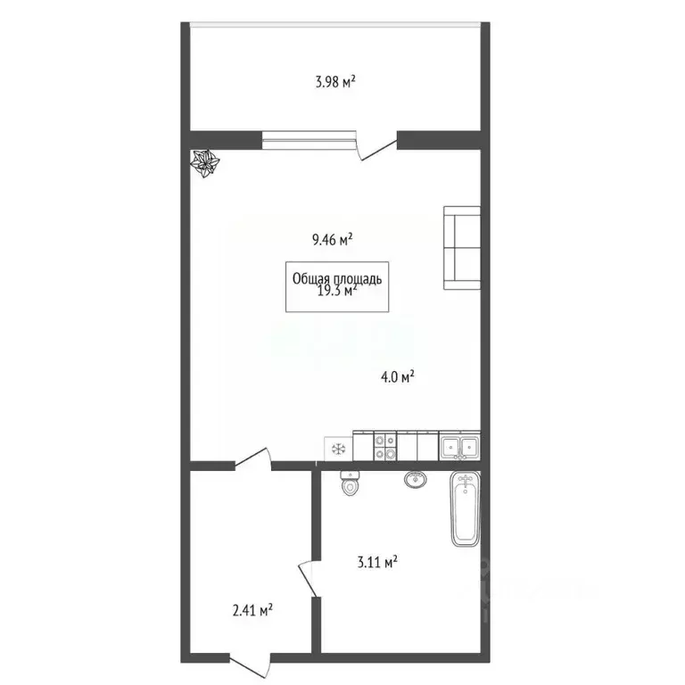 Студия Новосибирская область, Новосибирск ул. Одоевского, 1/11 (19.3 ... - Фото 2