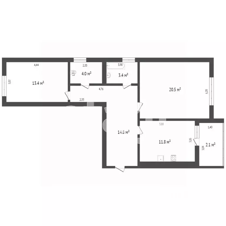 2-к кв. Калининградская область, Калининград Уральская ул., 20 (67.9 ... - Фото 1