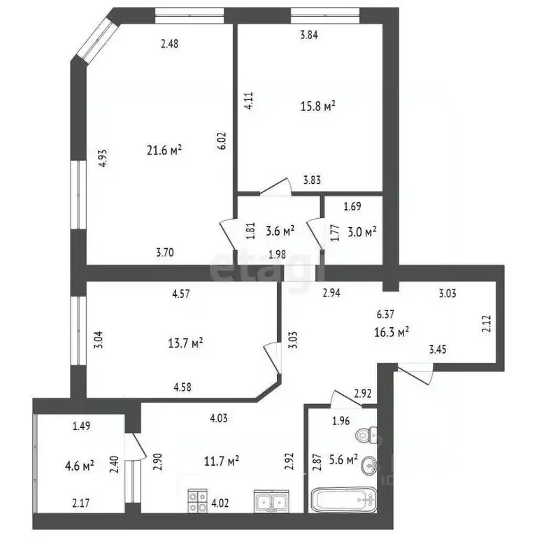 3-к кв. Башкортостан, Стерлитамак ул. Мира, 69 (91.5 м) - Фото 1
