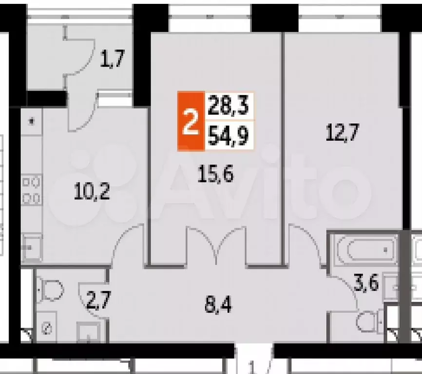 Комната 30,3 м в 2-к., 12/27 эт. - Фото 1