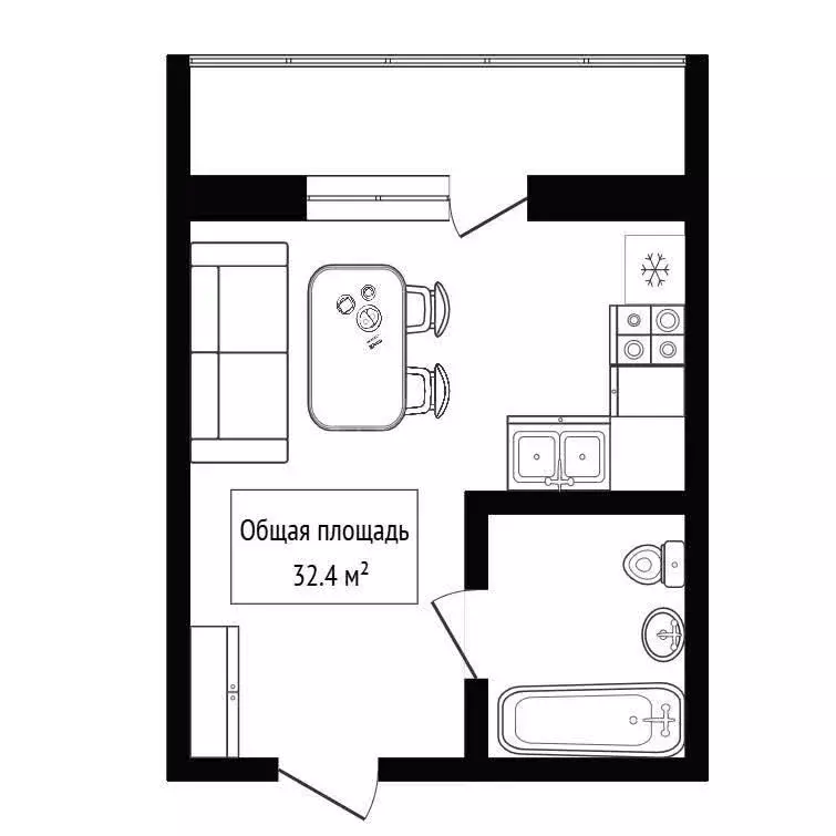 Квартира-студия: Новосибирск, улица Татьяны Снежиной, 31/1 (32.4 м) - Фото 0