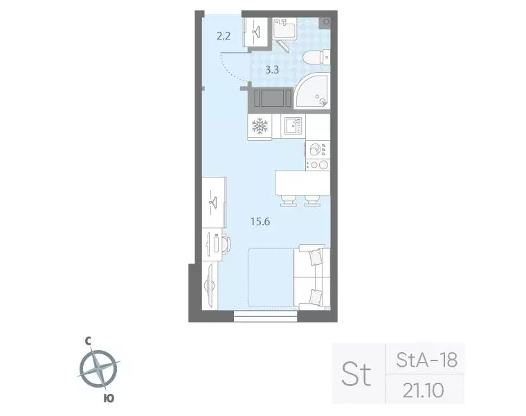 Студия Санкт-Петербург Товарищеский просп., 38Б (21.1 м) - Фото 0