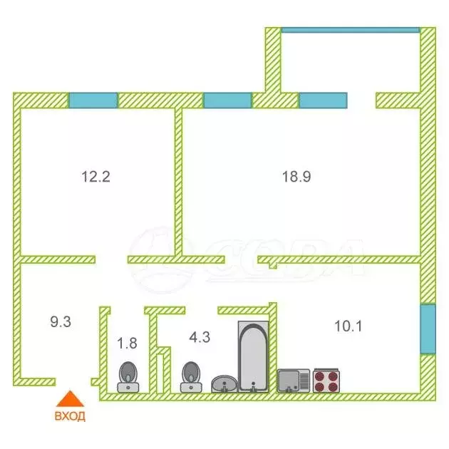 2-комнатная квартира: Тюмень, Профсоюзная улица, 59 (61.5 м) - Фото 0