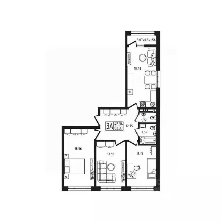 3-к кв. Адыгея, Майкоп  (83.37 м) - Фото 2