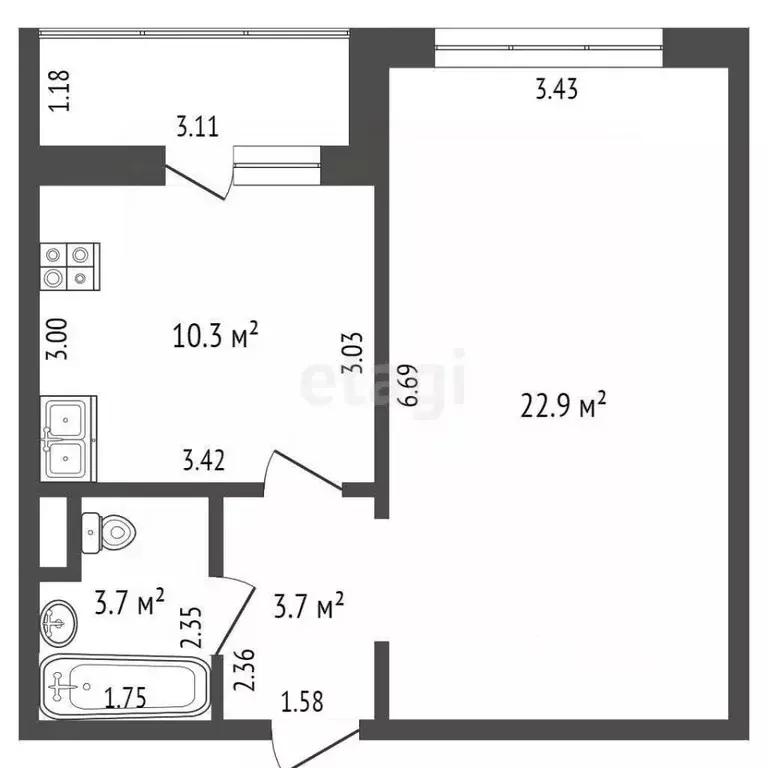 1-к кв. Липецкая область, Липецк ул. А.Г. Стаханова, 56/2 (40.6 м) - Фото 2
