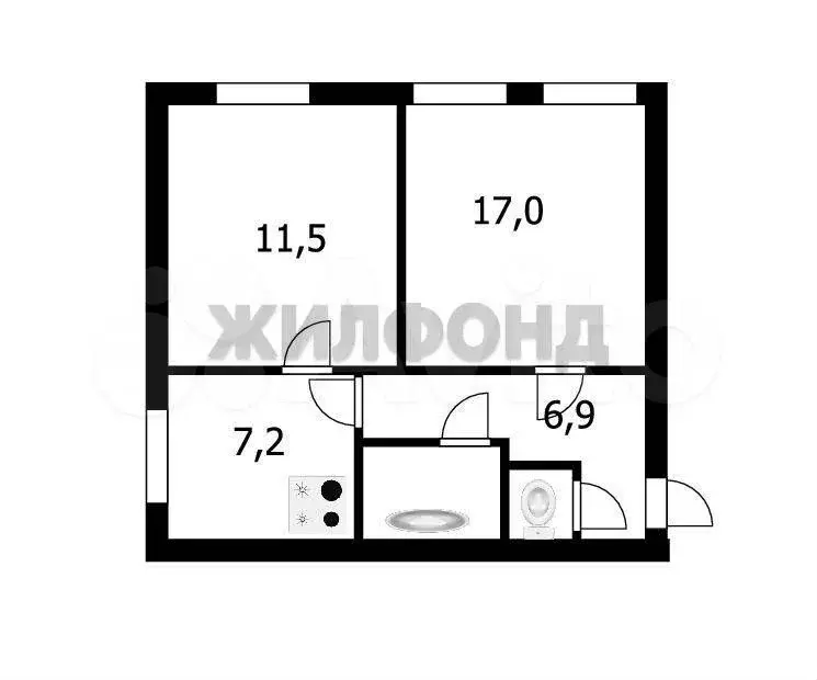 2-к. квартира, 46,5 м, 2/2 эт. - Фото 0