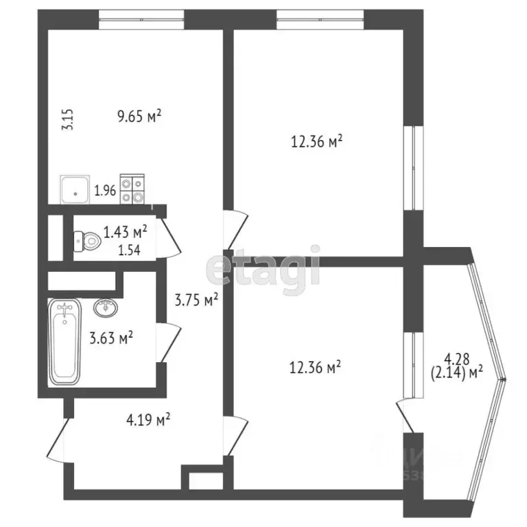 2-к кв. Ростовская область, Ростов-на-Дону ул. Еременко, 96/1 (56.0 м) - Фото 1