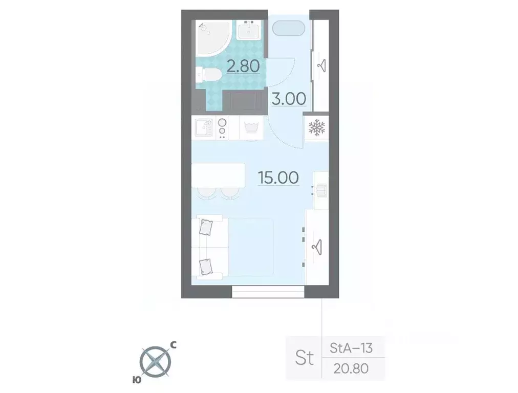 Студия Санкт-Петербург ул. Пахомовская, 12к2 (20.8 м) - Фото 0