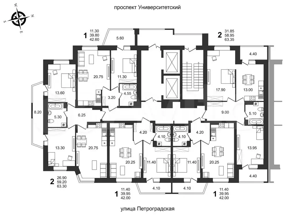 2-к. квартира, 63,3 м, 12/19 эт. - Фото 1