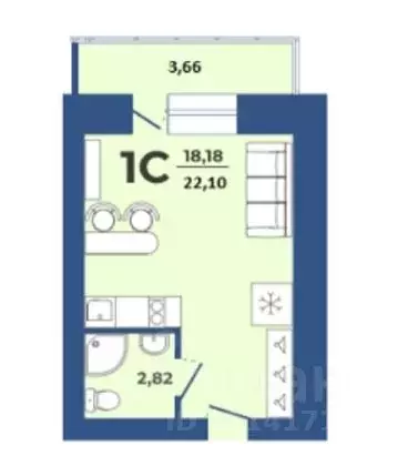 Студия Алтайский край, Барнаул Партизанская ул., 21А (22.0 м) - Фото 0