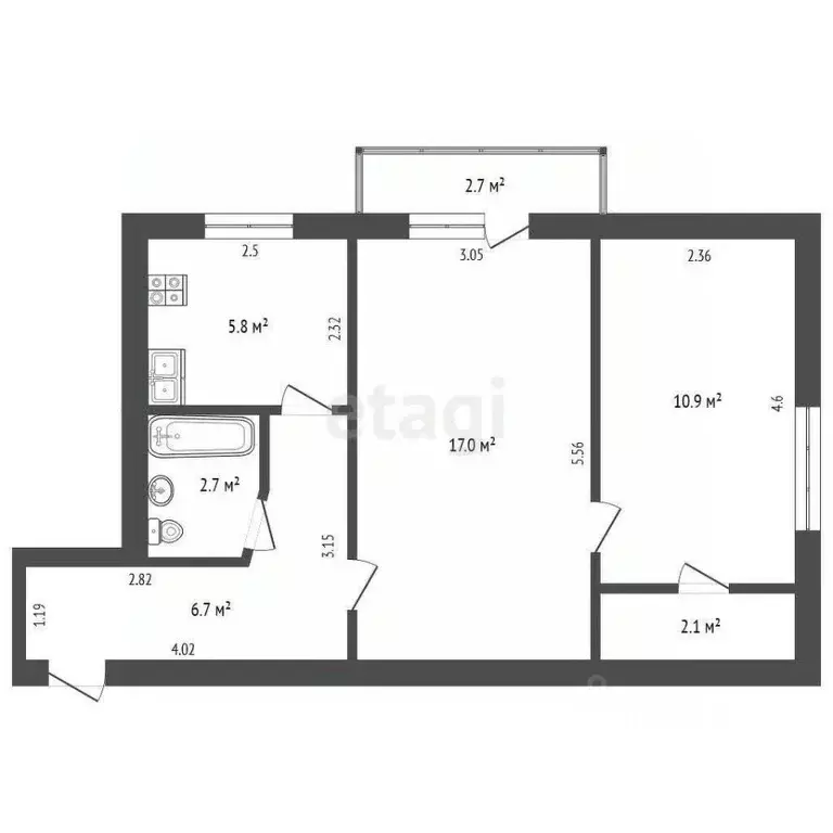 2-к кв. Ростовская область, Ростов-на-Дону Белорусская ул., 11/1 (45.5 ... - Фото 2