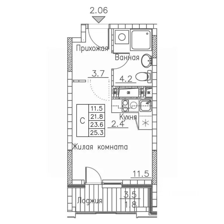 1-к кв. Приморский край, Владивосток ул. Расула Гамзатова, 7к1 (25.3 ... - Фото 1