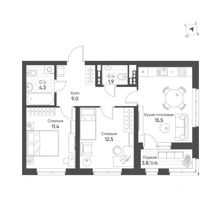 2-к кв. Свердловская область, Екатеринбург Солнечный жилрайон,  (56.5 ... - Фото 1