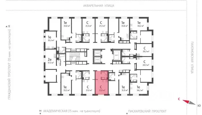 Студия Санкт-Петербург ул. Пахомовская, 12к1 (20.9 м) - Фото 1