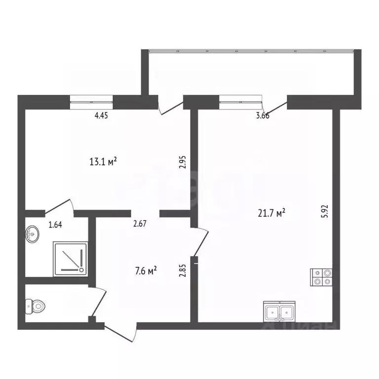 1-к кв. Тюменская область, Тюмень Широтная ул., 19к1 (47.1 м) - Фото 2