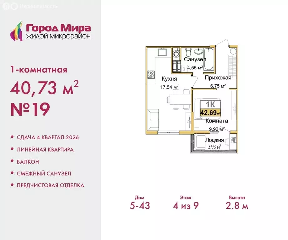 1-комнатная квартира: Симферополь, Центральный район (40.73 м) - Фото 0