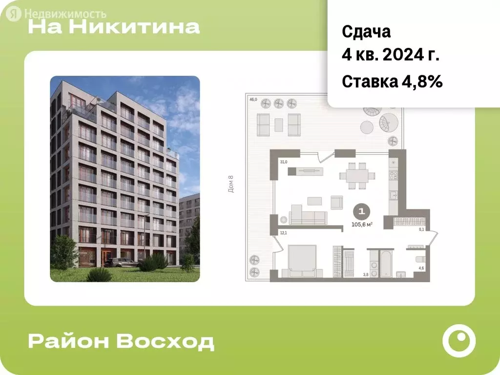 1-комнатная квартира: Новосибирск, улица Декабристов, 107/9 (105.56 м) - Фото 0