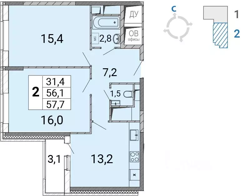 2-к кв. Московская область, Балашиха Железнодорожный мкр, просп. ... - Фото 1