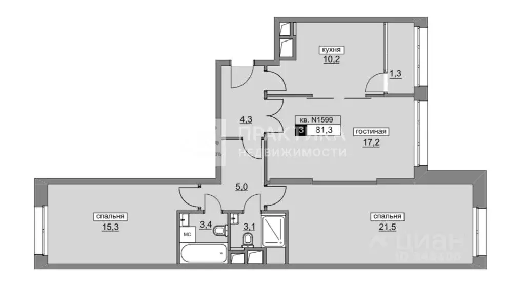 3-к кв. Москва Родниковая ул., 30к3 (80.0 м) - Фото 1