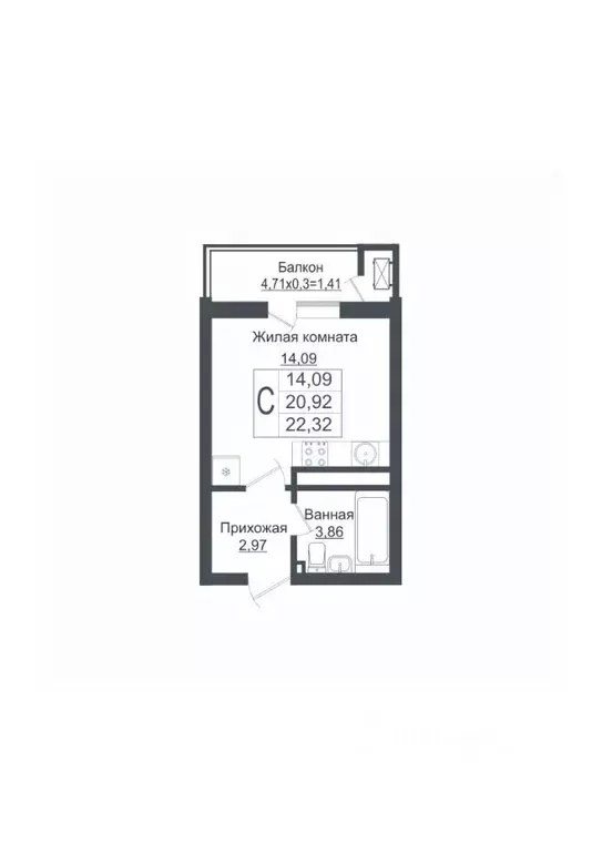 Студия Краснодарский край, Краснодар ул. Западный обход, 39/1к1 (23.21 ... - Фото 1